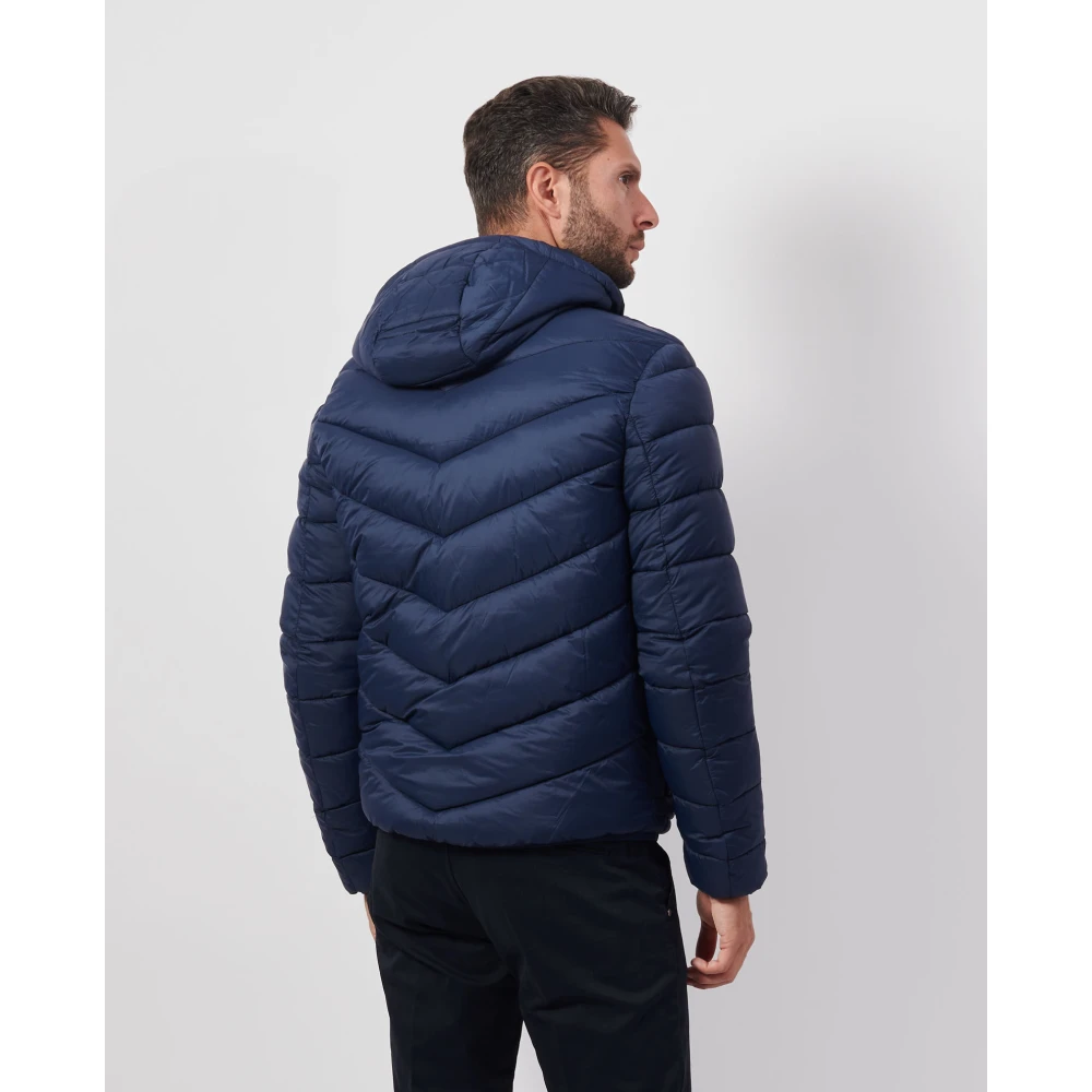 YES ZEE Blauwe Gewatteerde Hooded Ritsjas Blue Heren