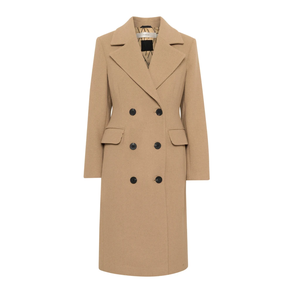 Inwear Women's Brown Double-Breasted Coats, 2XL, Lapel Coat With Classic Collar