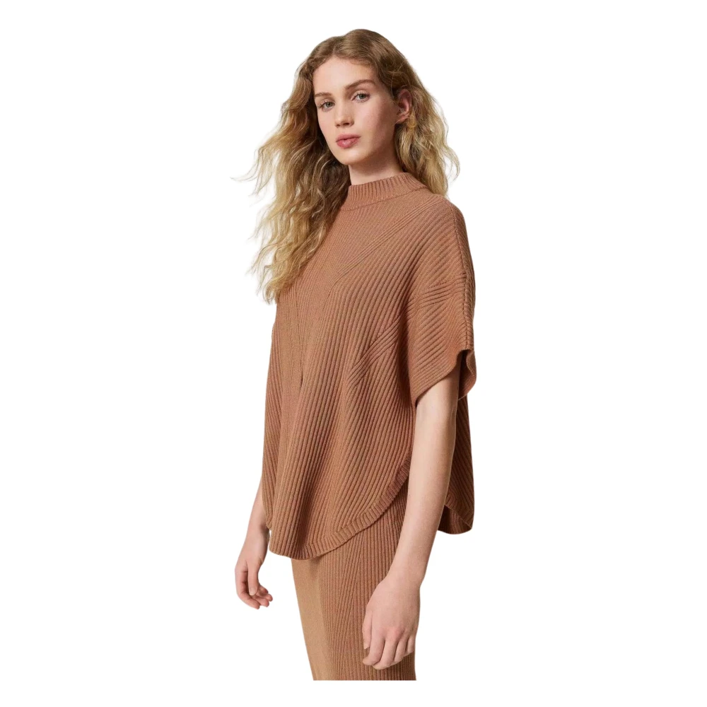 Twinset Gebreide Poncho Stijl Jas Brown Dames