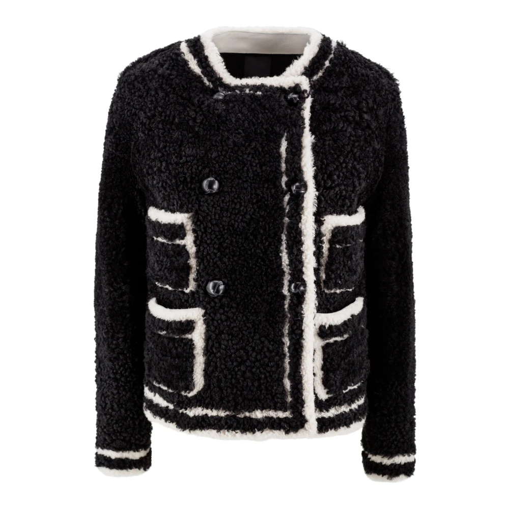 Blancha Shearling Zwarte Jas met Contrasterende Trim Black Dames