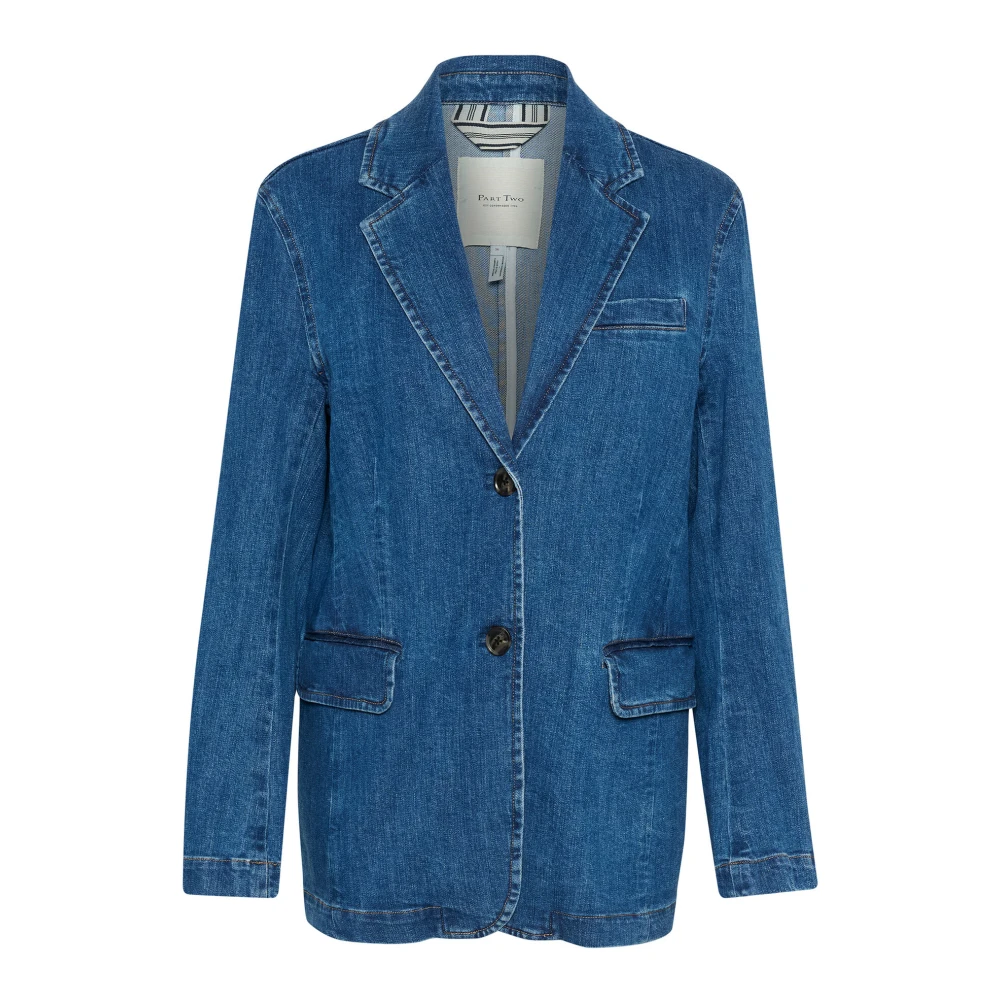 Part Two Denim jas met V-hals en klepzakken Blue Dames