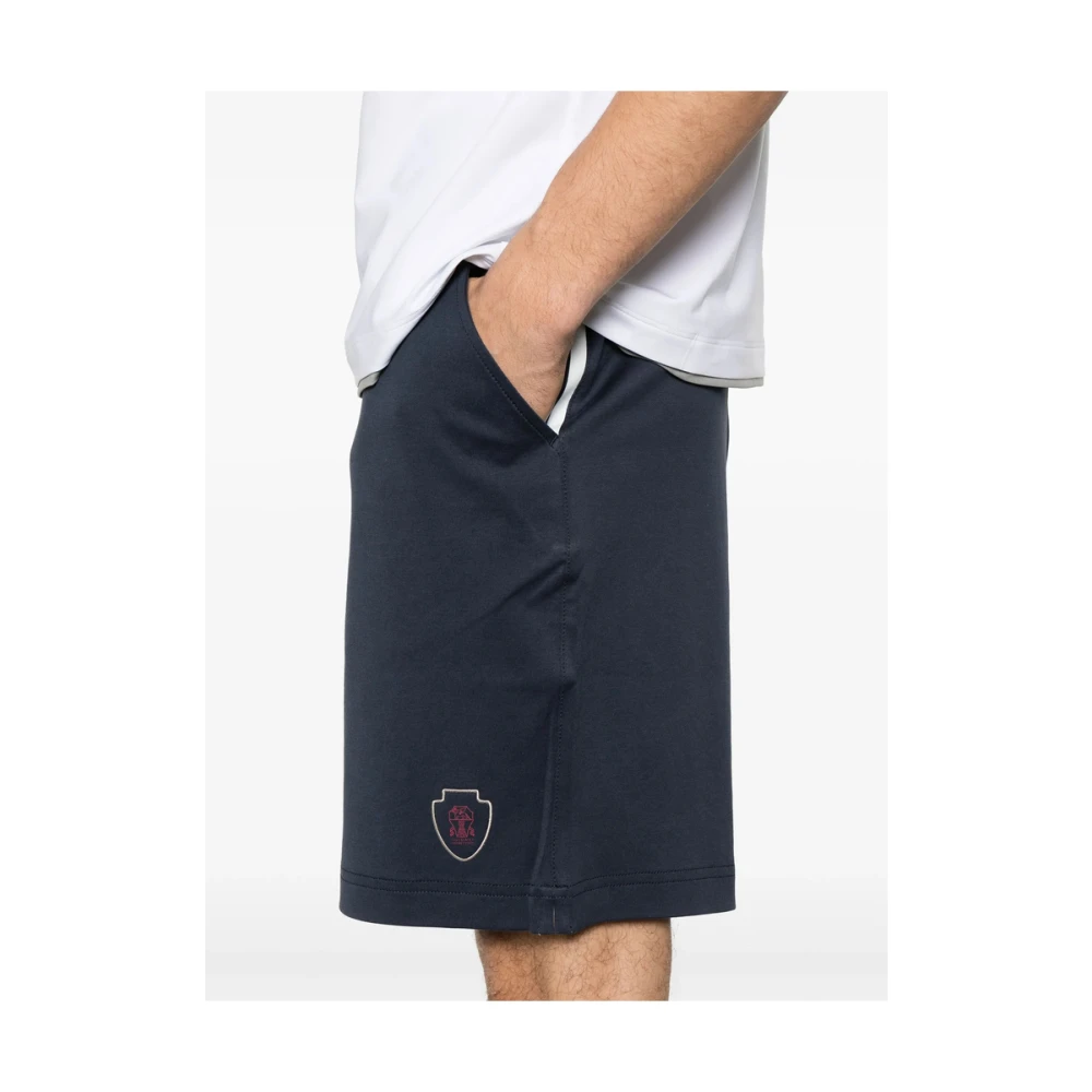 BRUNELLO CUCINELLI Blauwe Oxford Elastische Taille Shorts Blue Heren