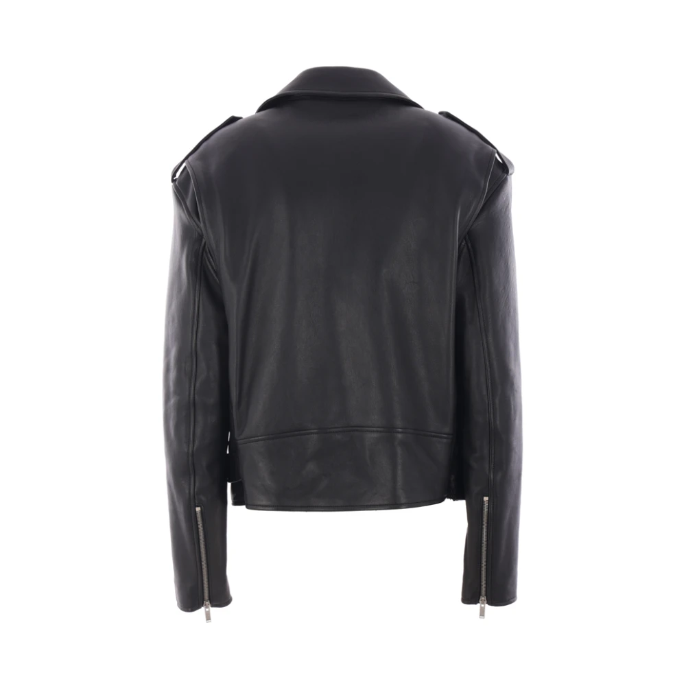 Saint Laurent Zwarte Gewatteerde Biker Leren Jas Black Dames