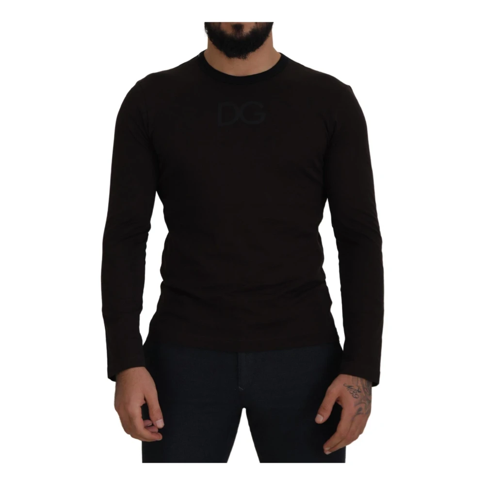 Dolce & Gabbana Bruine Katoenen Crewneck Pullover Sweater Black Dames