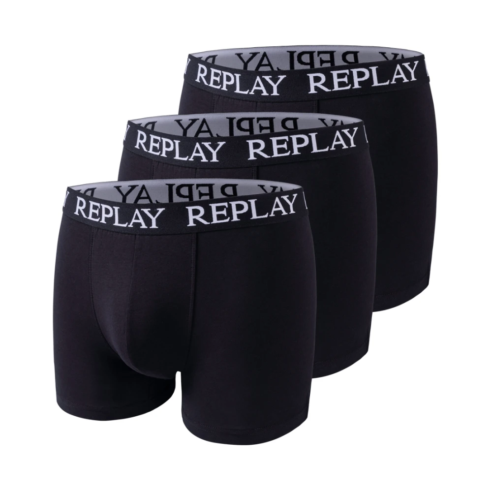 Replay Sporty Boxer Trunks 3-Pack Basic Logo Black Heren