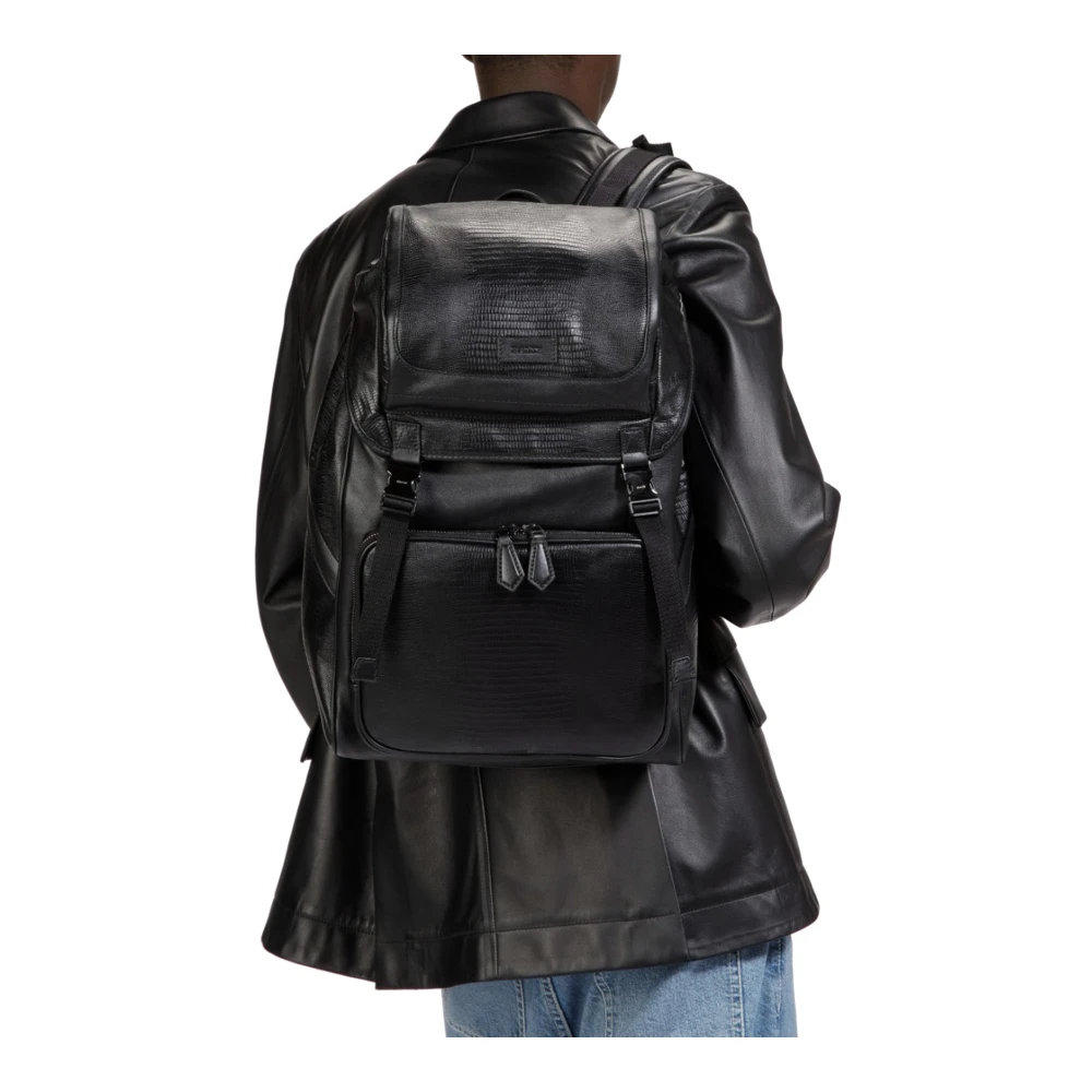 Bally Stijlvolle leren rugzak met zakken Black Heren
