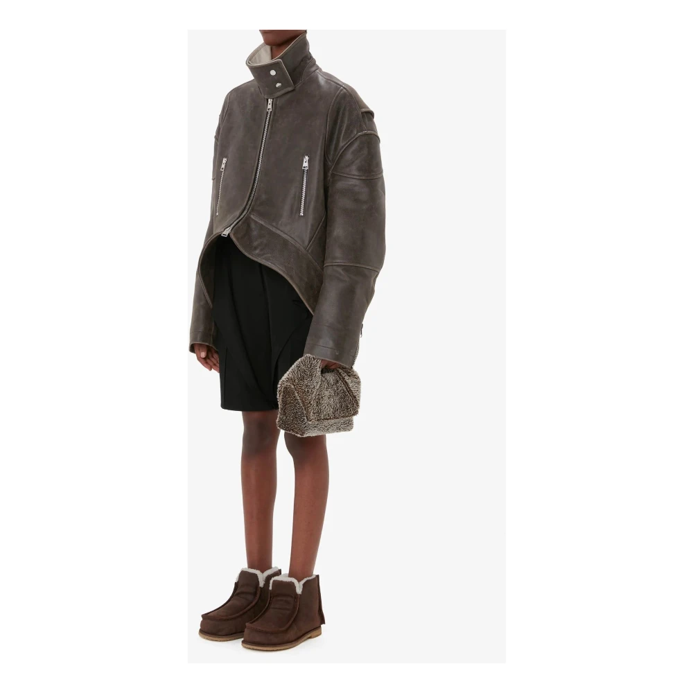 JW Anderson Verweerd Leren Hoge Hals Jas Brown Dames