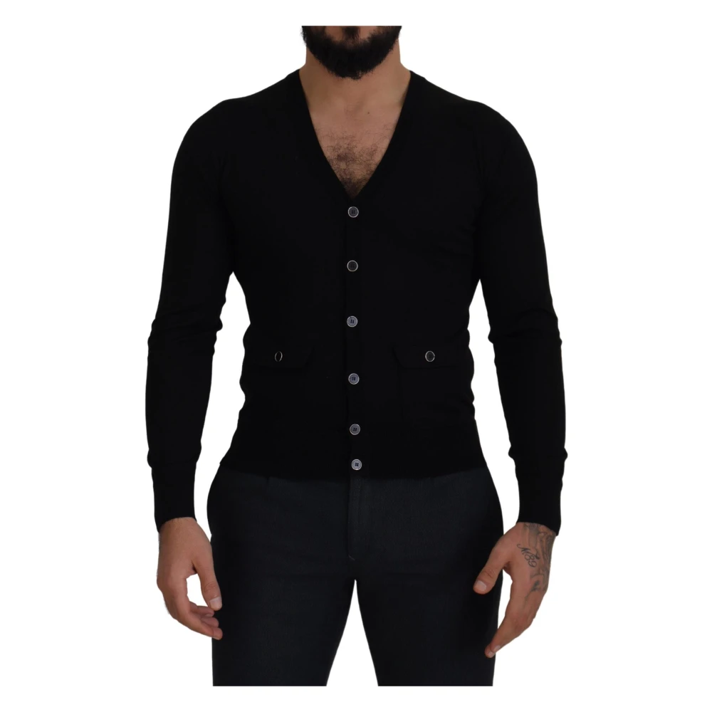 Dolce & Gabbana Men's Black Elegant Wool Cardigan With Buttons