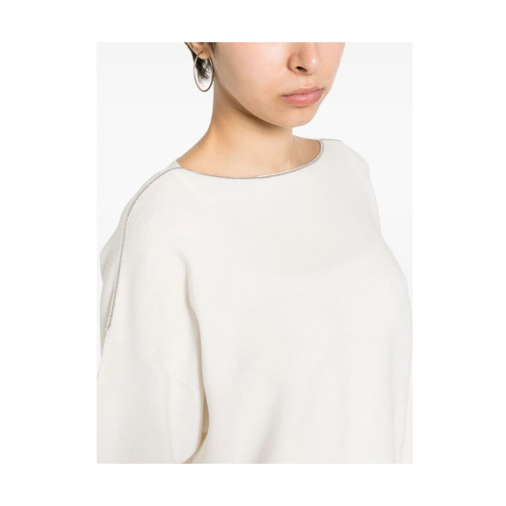 Fabiana Filippi Witte Katoenen Gebreide T-shirt met Ketting-Link Details White Dames