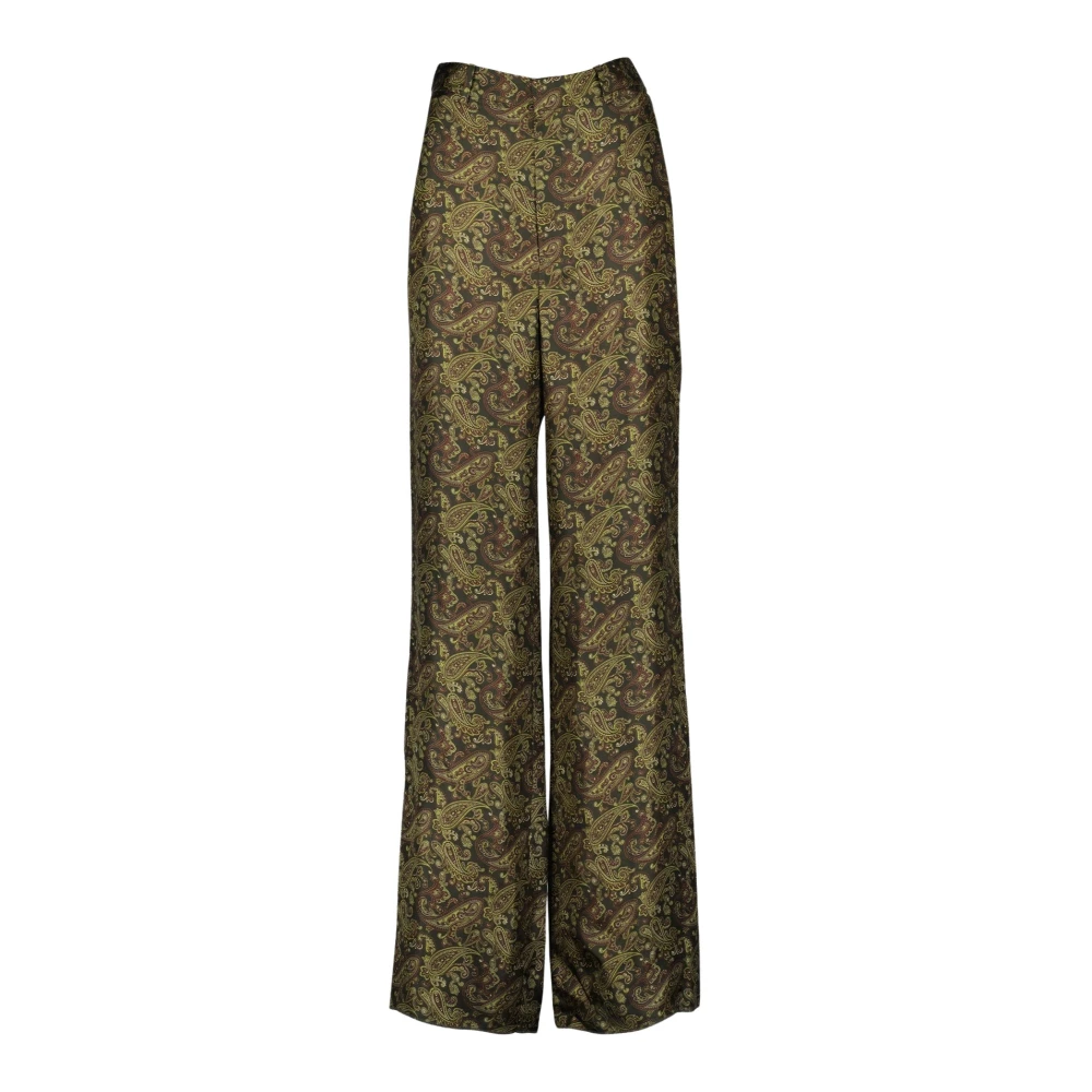 Saint Laurent Women's Green Wide Trousers, M, Wide-Leg Printed Trousers
