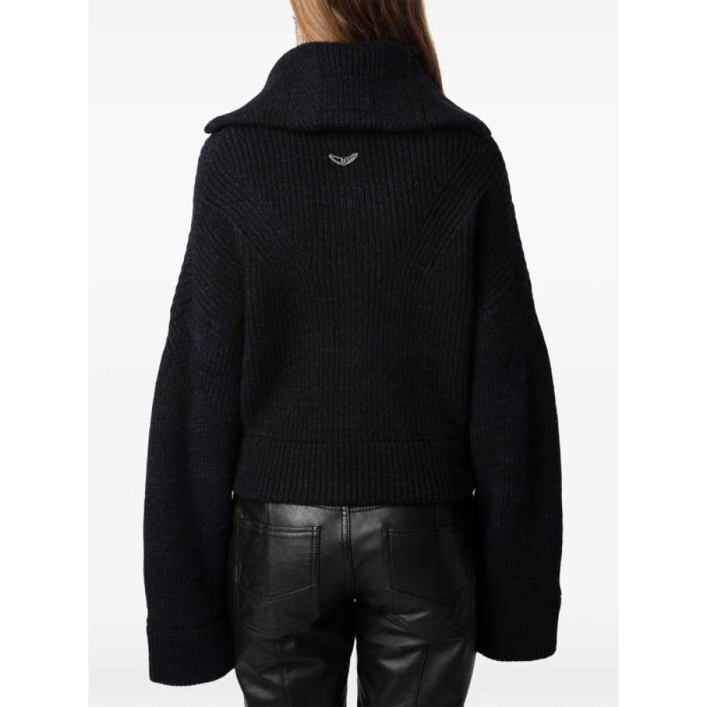 Zadig & Voltaire Navy Zip Hals Cardigan Sweater Black Dames