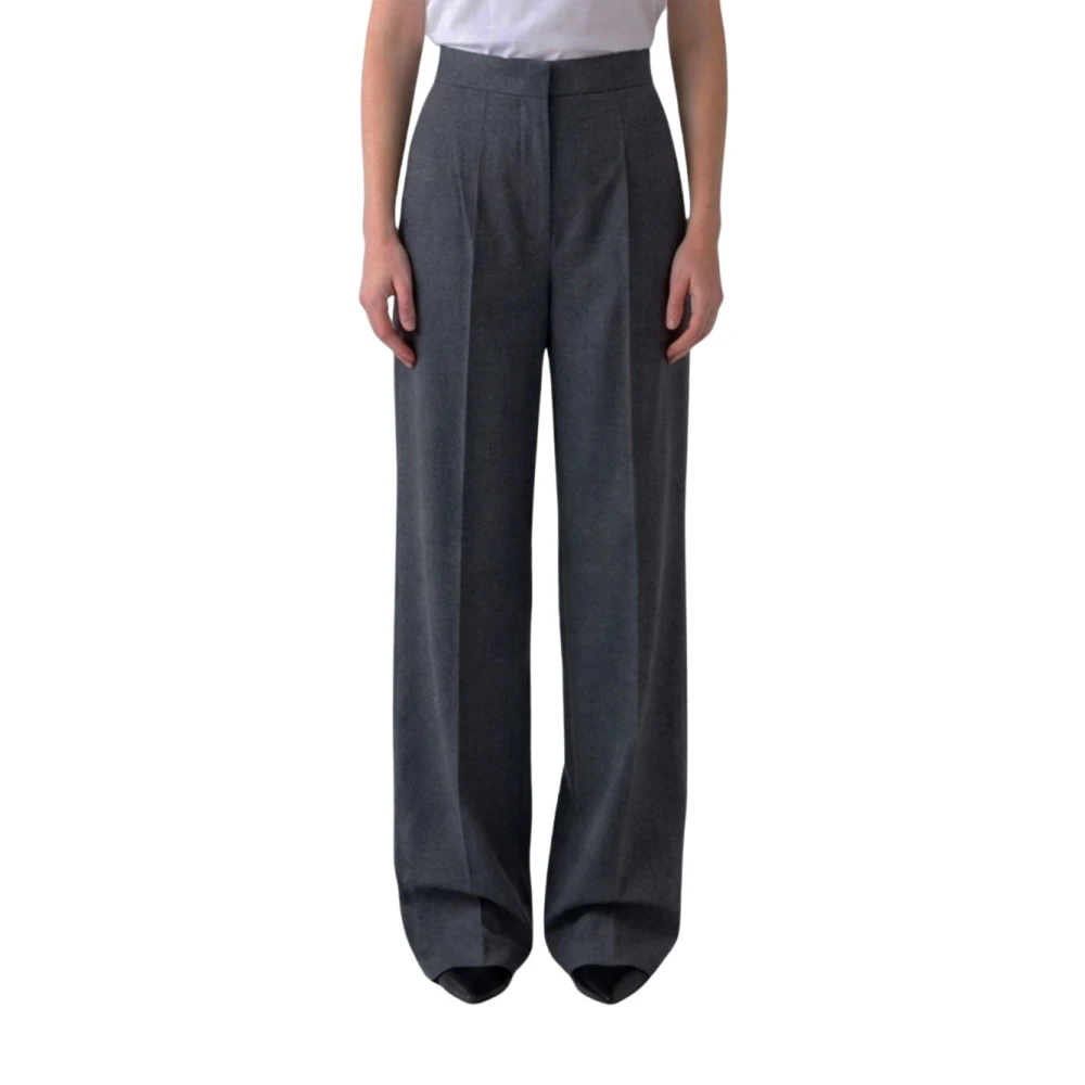 Max Mara Vrouw Grijs Broeken Dames, L, Wol, Pantaloni Palazzo In Lana Plissettata
