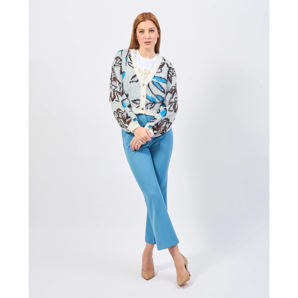 Gaudi Witte Bloemen Jacquard Cardigan Sweater Multicolor Dames