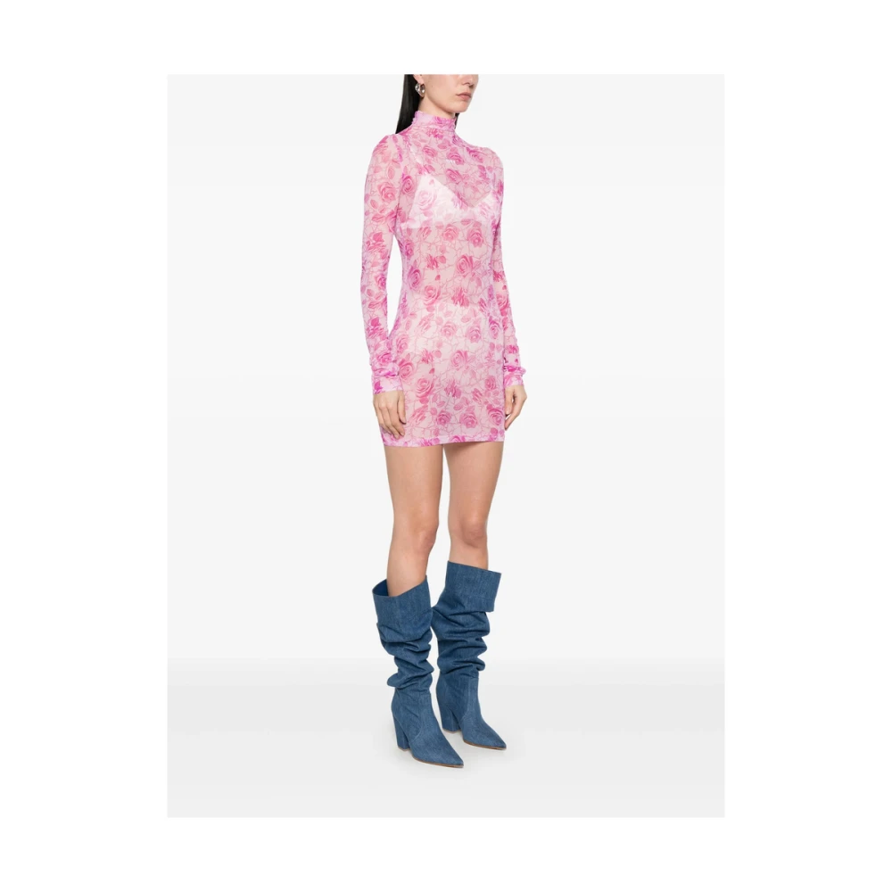 Off White Bloemenprint Mock Neck Jurk Pink Dames