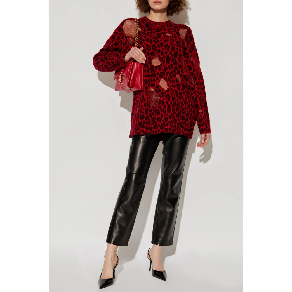 Versace Leopard Print Sweater Red Dames