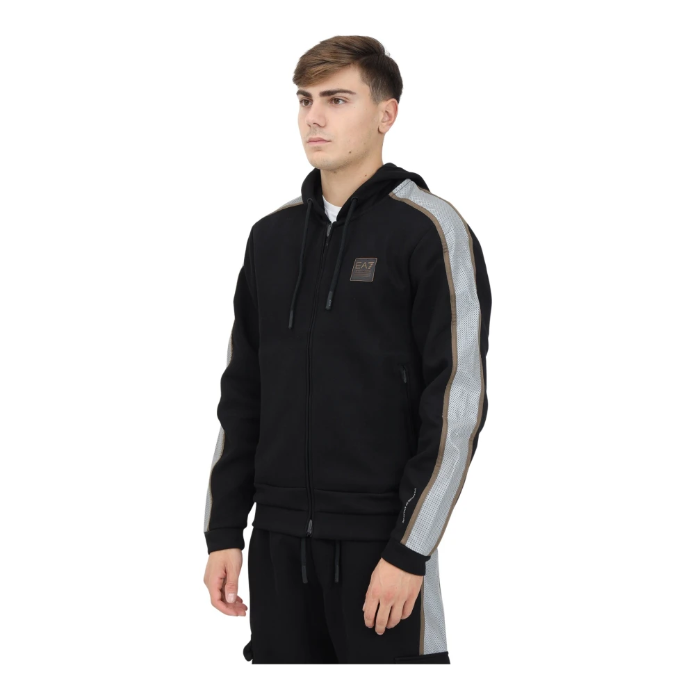 Emporio Armani EA7 Zwarte Zip-trui met Sportieve Details Black Heren
