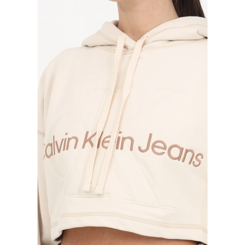 Calvin Klein Jeans Witte Crop Hoodie White Dames