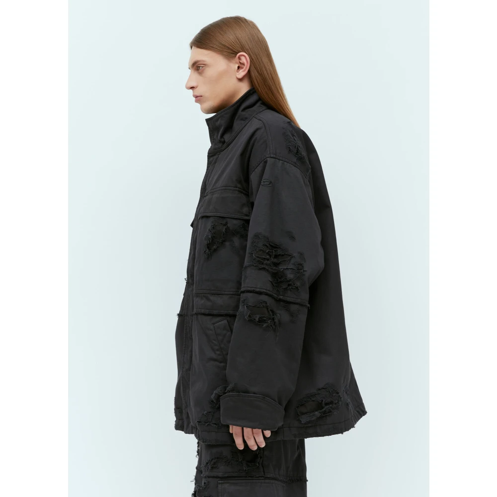 Diesel Verweerde Katoenen Twill Jas Black Heren