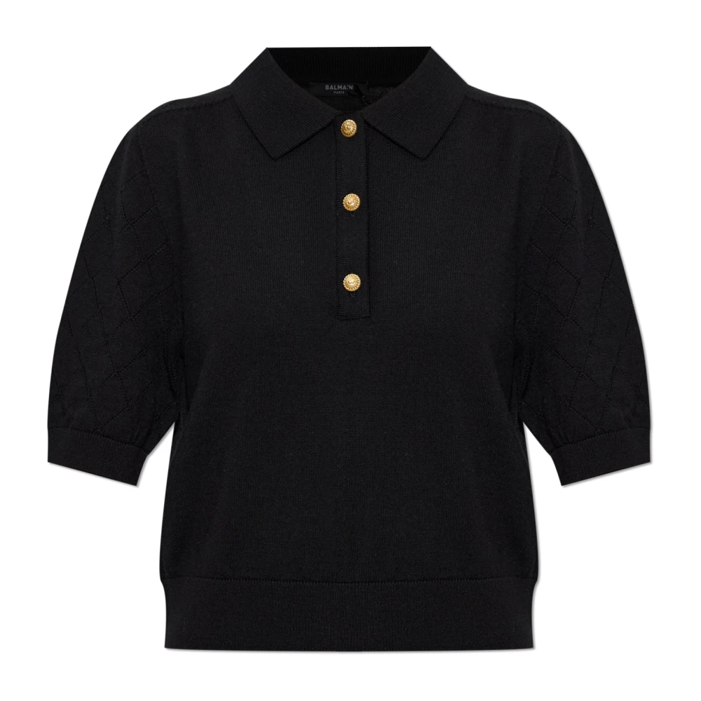 Balmain Donna Nero Polo 3 Bottoni In Maglia - Immagine 2