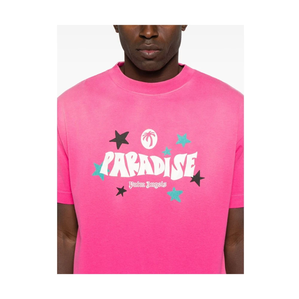 Palm Angels Grafische Print T-shirt met Ronde Hals Pink Heren