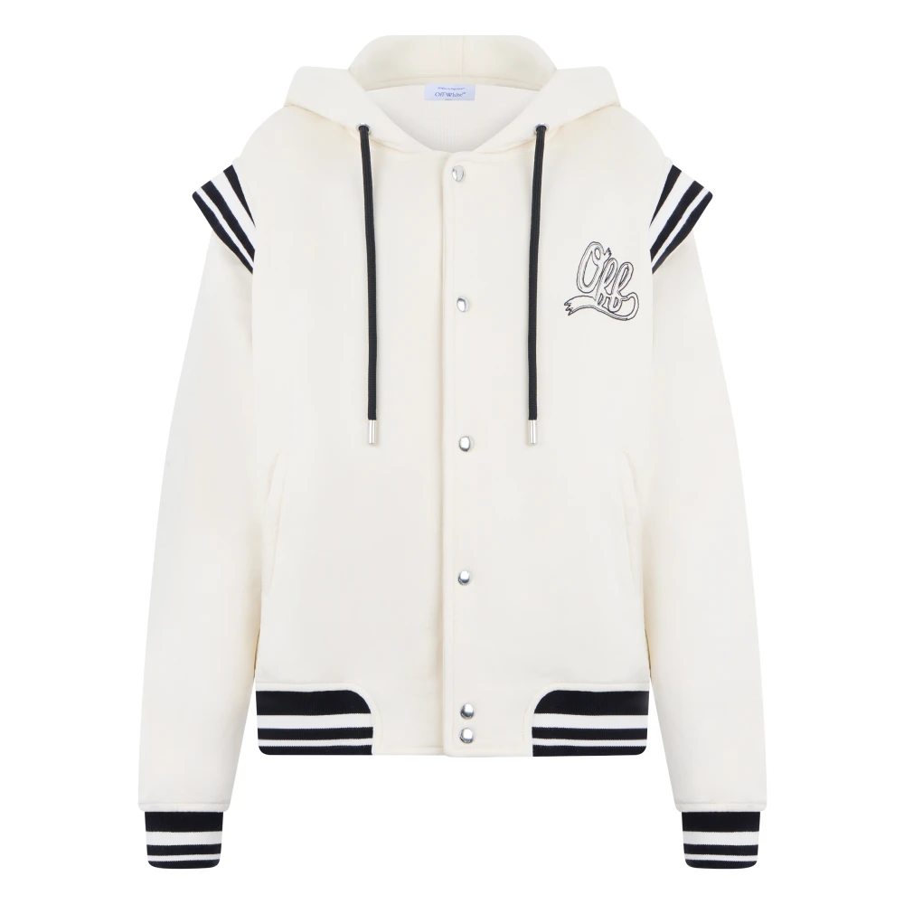 Off White White Off Bomber Jackets, Male, M, Off Fleece Varsity Hoodie