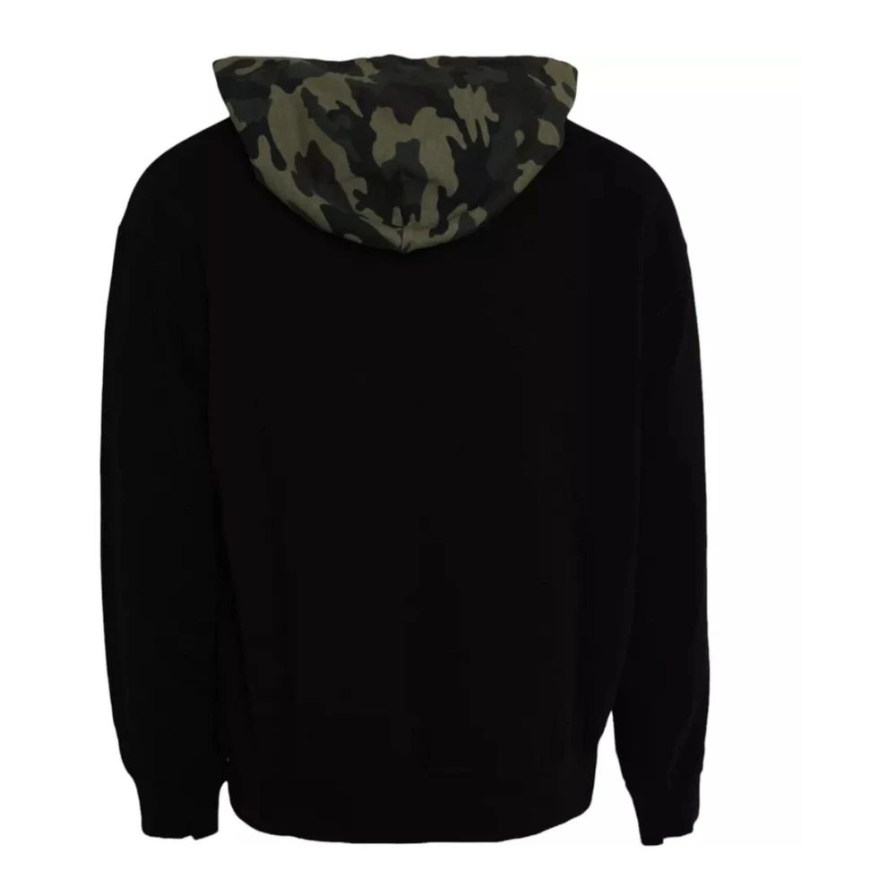 Dolce & Gabbana Camouflage Hoodie met Gerepareerde Mouwen Black Heren