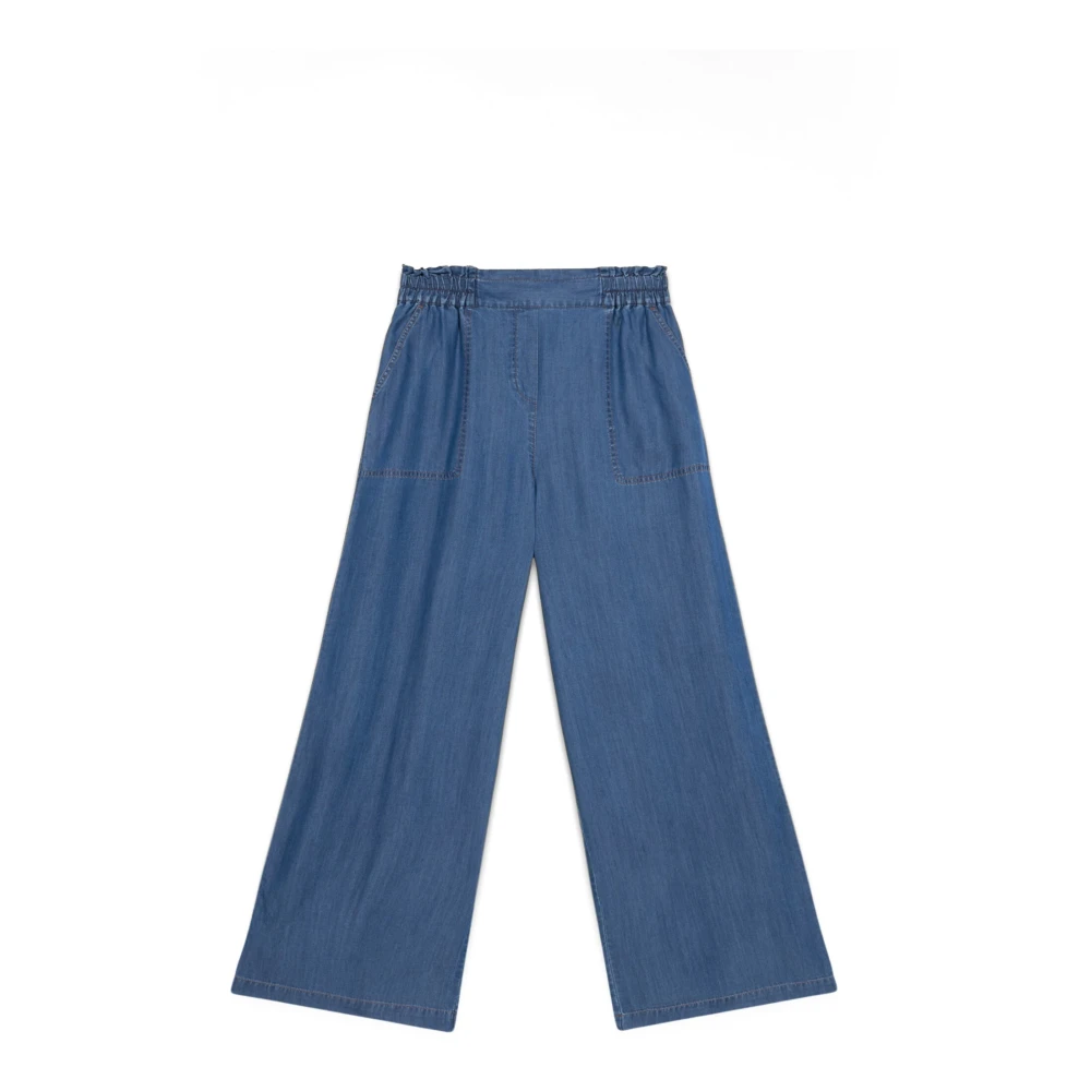 Oltre Tencel Palazzo Broek met Denim Effect Blue Dames