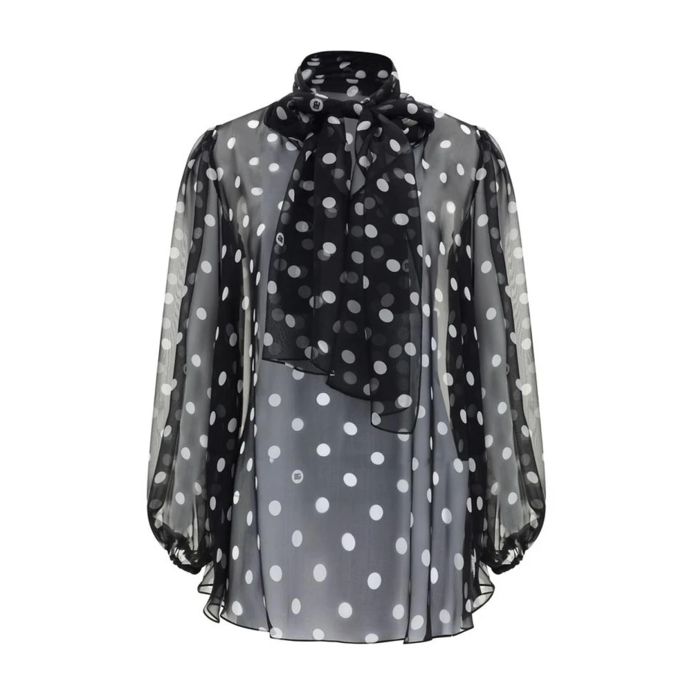 Dolce & Gabbana Zijden Polka Dot Lange Mouw Top Black Dames