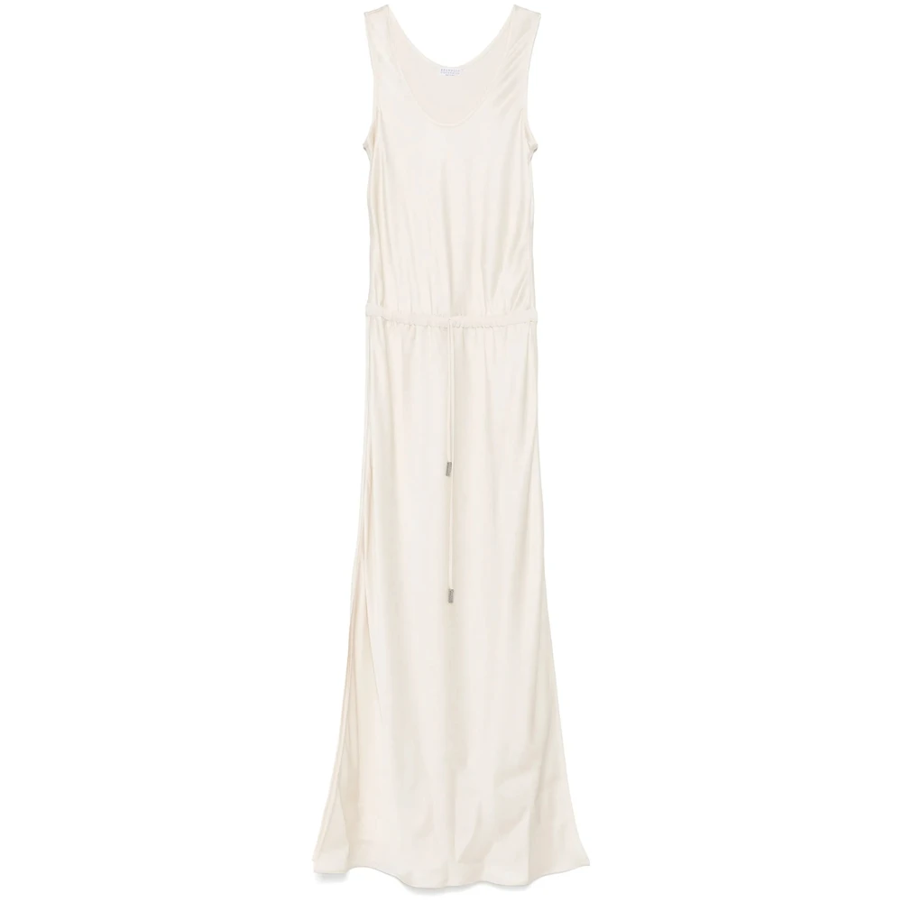 BRUNELLO CUCINELLI Beige Mouwloze Jurk met Zijdelingse Splitten Beige Dames
