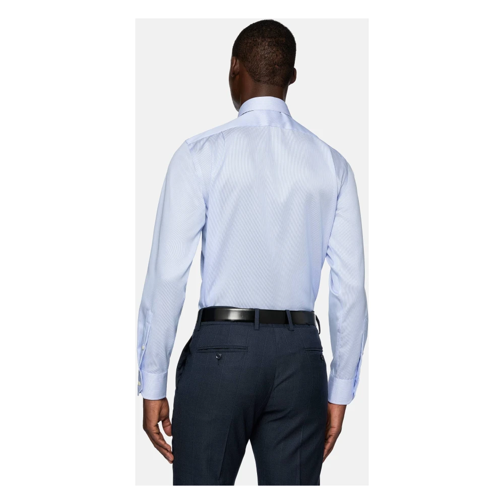 Boggi Milano Ultimate NON Iron Regular Fit Gestreept Katoenen Twill Overhemd Blue Heren