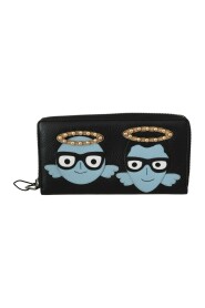 Black dgfamily Leather Zip Continental Clutch Wallet