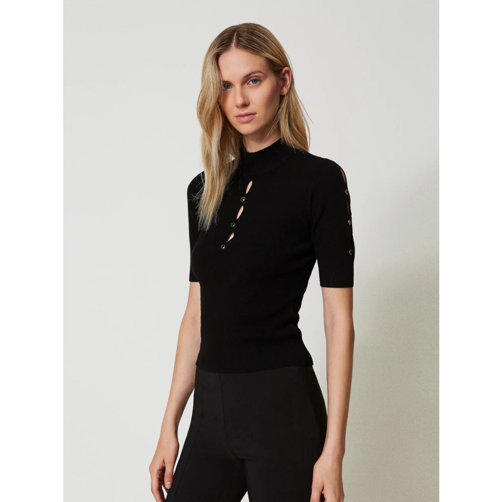 Twinset Zwarte coltrui met studs Black Dames