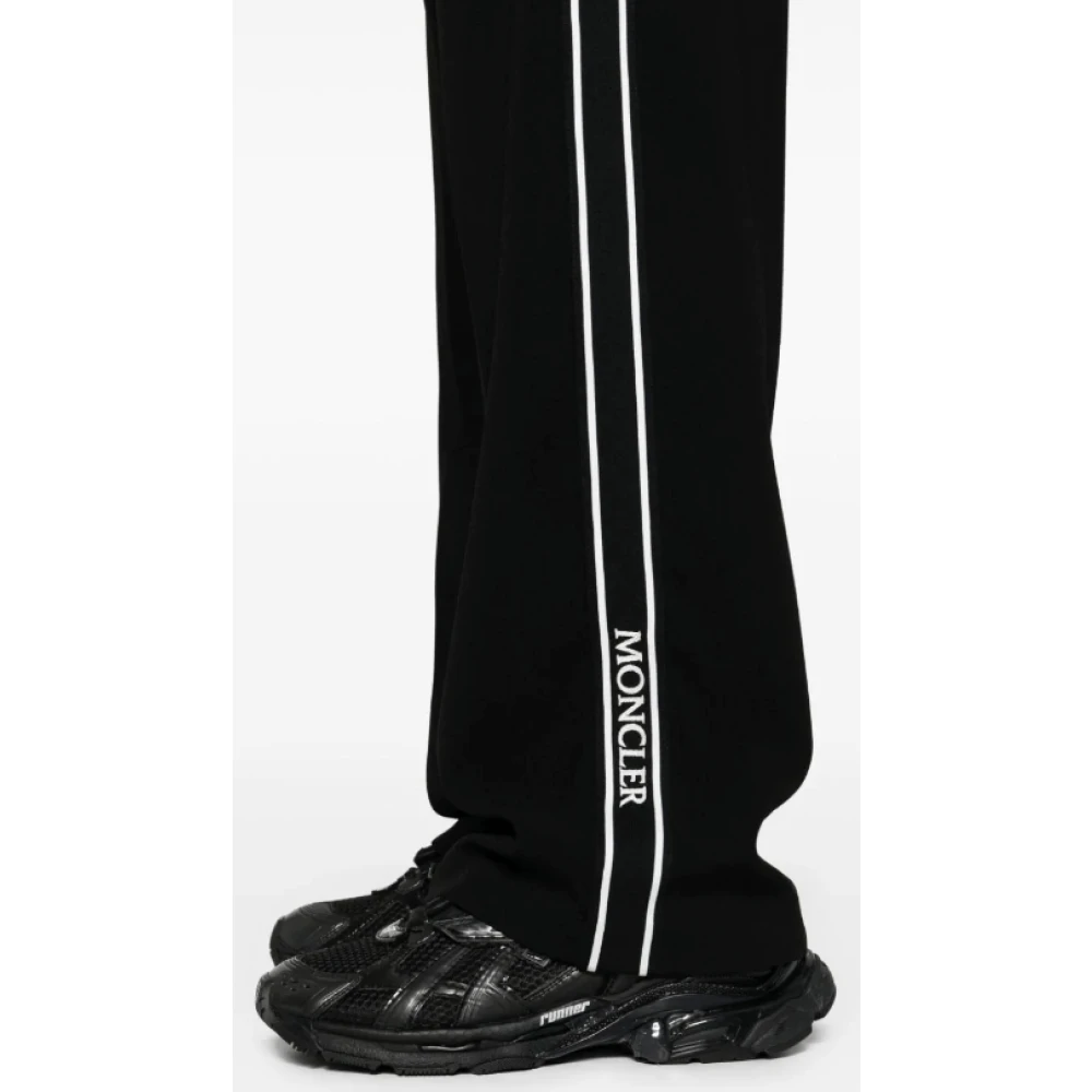 Moncler Zwart Wit Crepe Straight-Leg Broek Black Dames