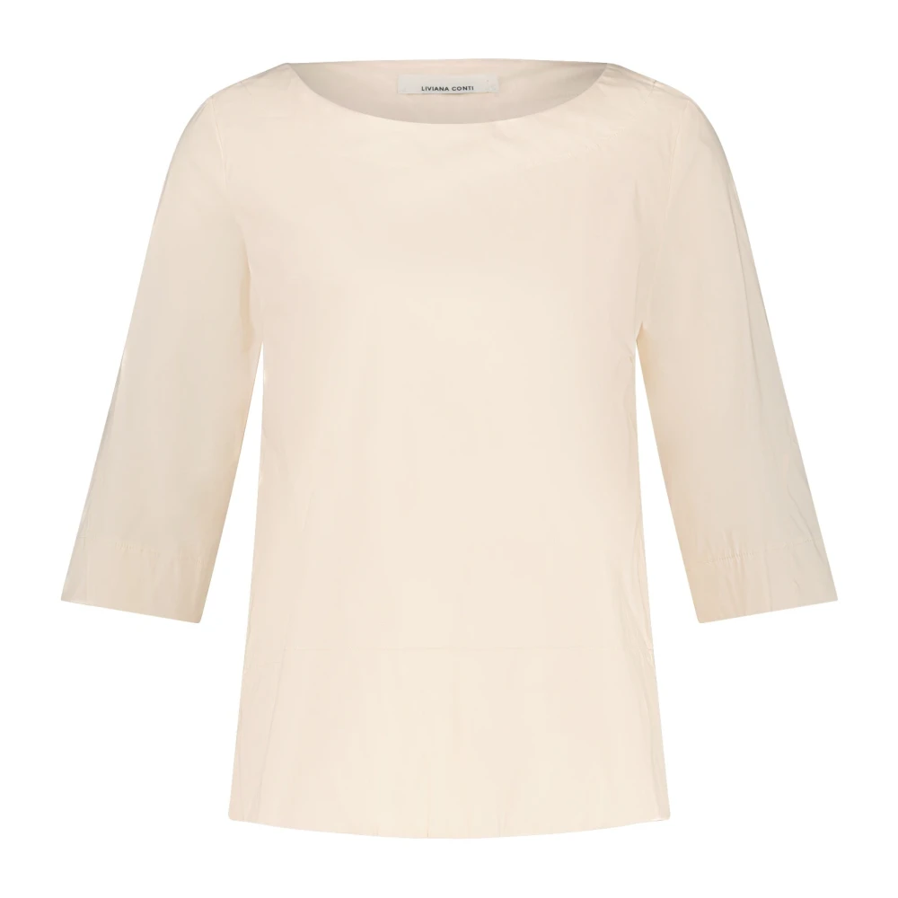 Liviana Conti Casual katoenmix shirt met 3 4 mouwen Beige Dames