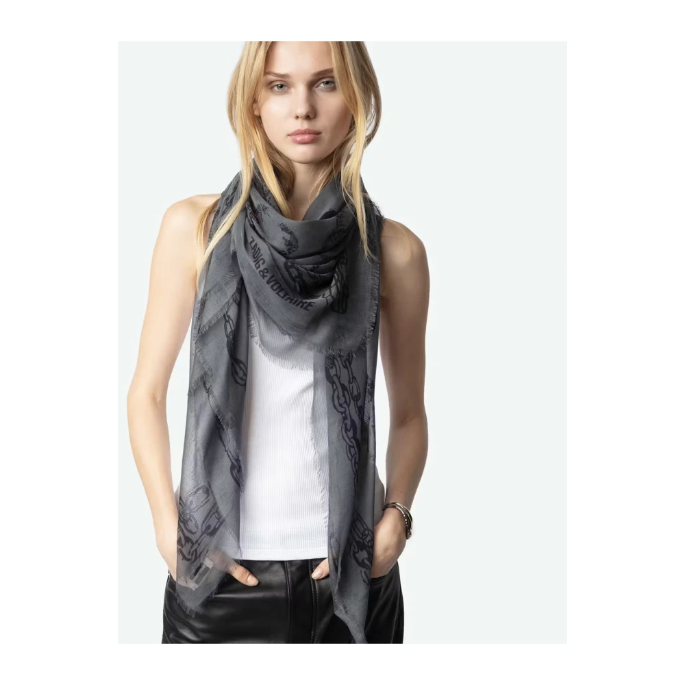 Zadig & Voltaire Sjaal met schedel- en kettingpatroon in lichtroze Gray Dames
