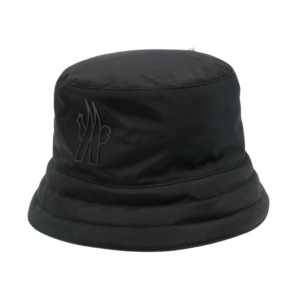Moncler Zwarte Textuurafwerking Logo Detail Hoed Black Heren