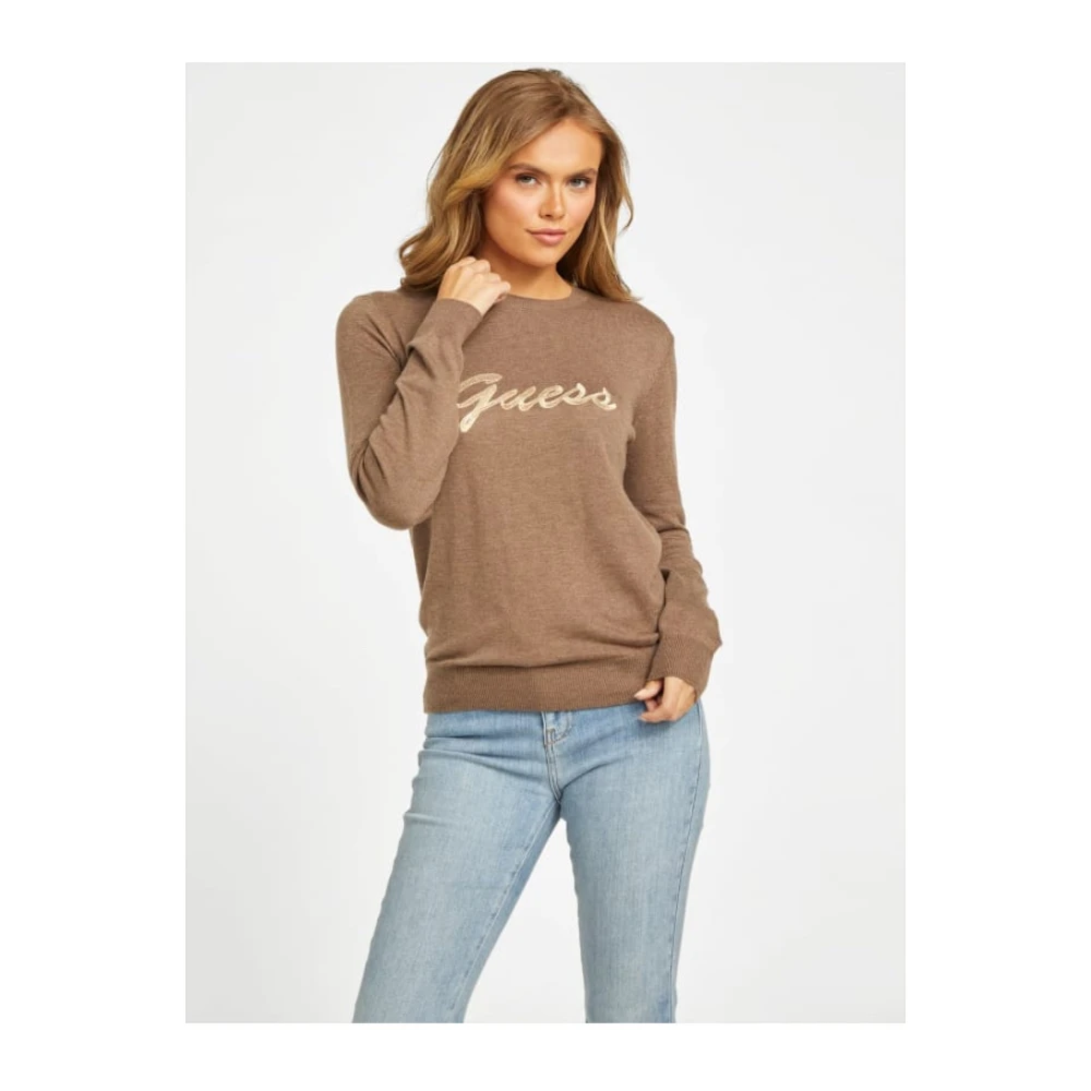 Guess Logo Wollen Trui Bruin Brown Dames