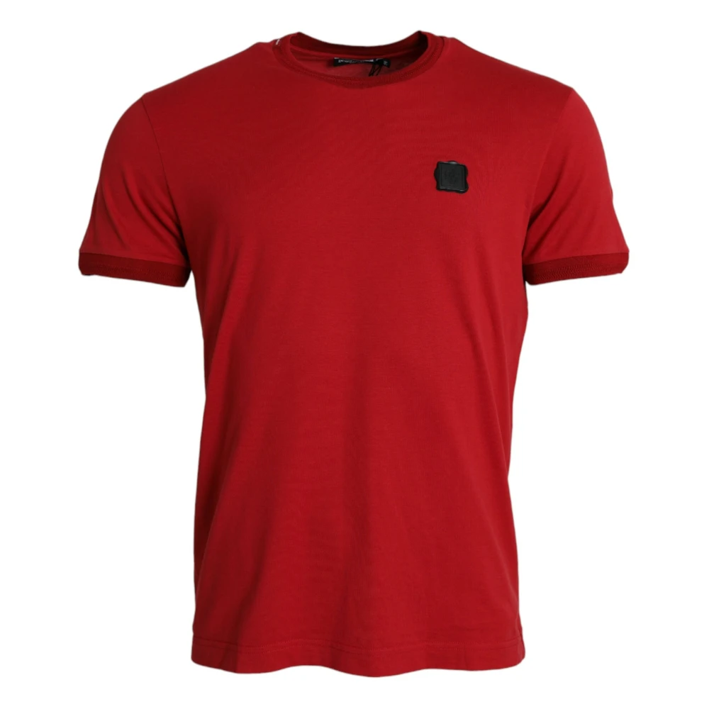 Dolce & Gabbana Rood Logo Patch Katoenen T-shirt Red Heren