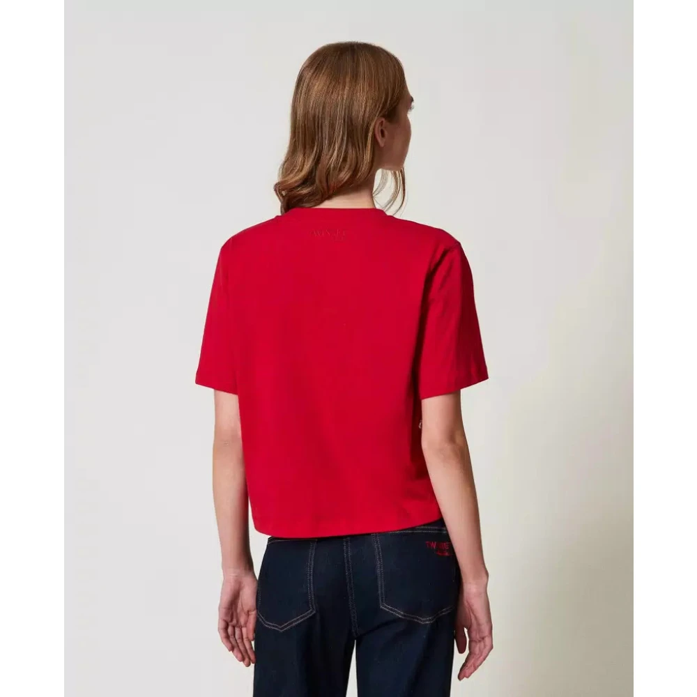 Twinset Cropped T-shirt met borduurwerk Red Dames