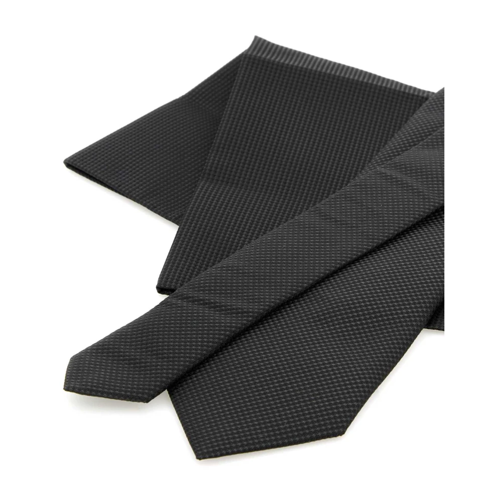 Boss Gestikte zijden das en zakdoek set Black Heren