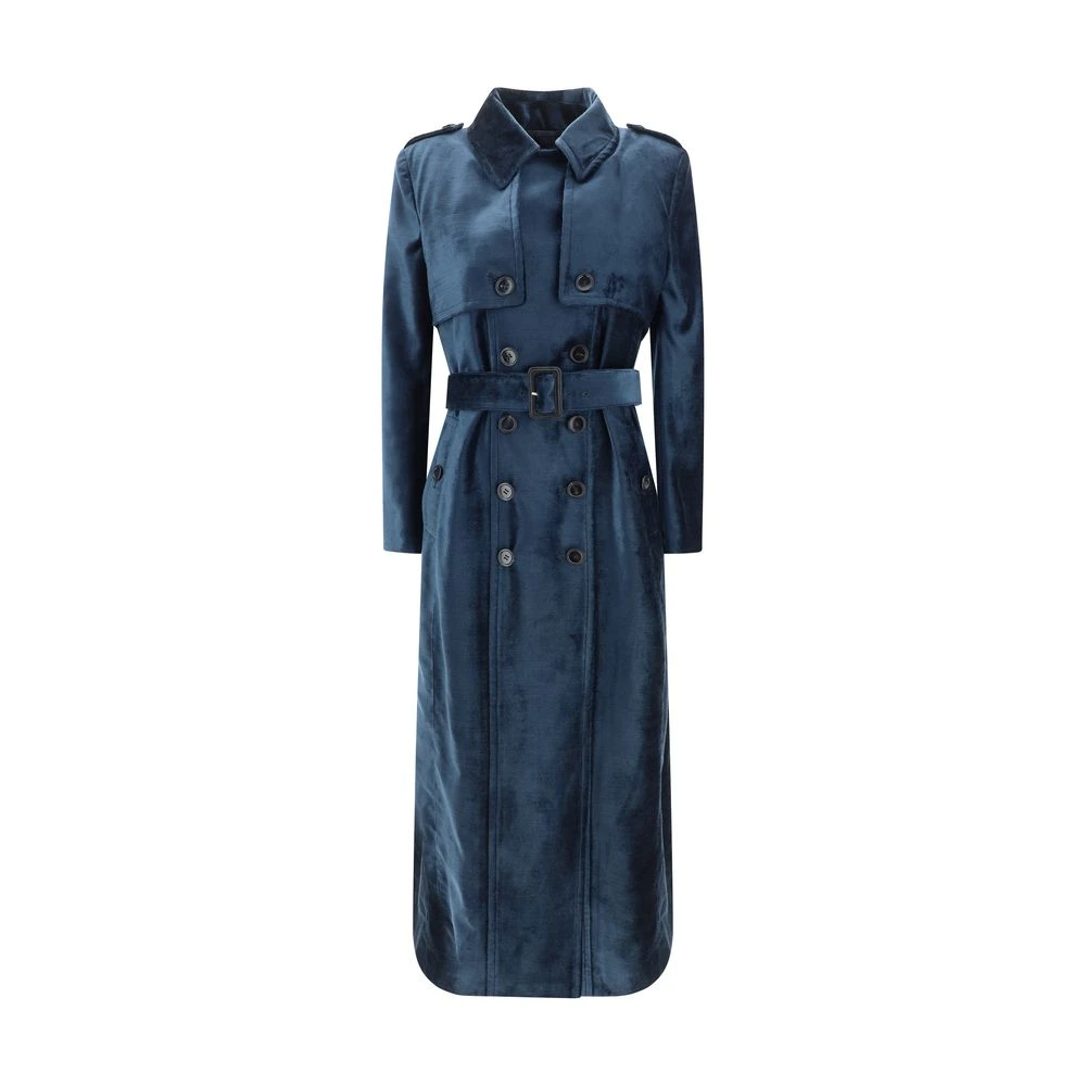 Tom Ford Fluwelen Peacoat Klassieke Kraag Dubbele-Breasted Jas Blue Dames