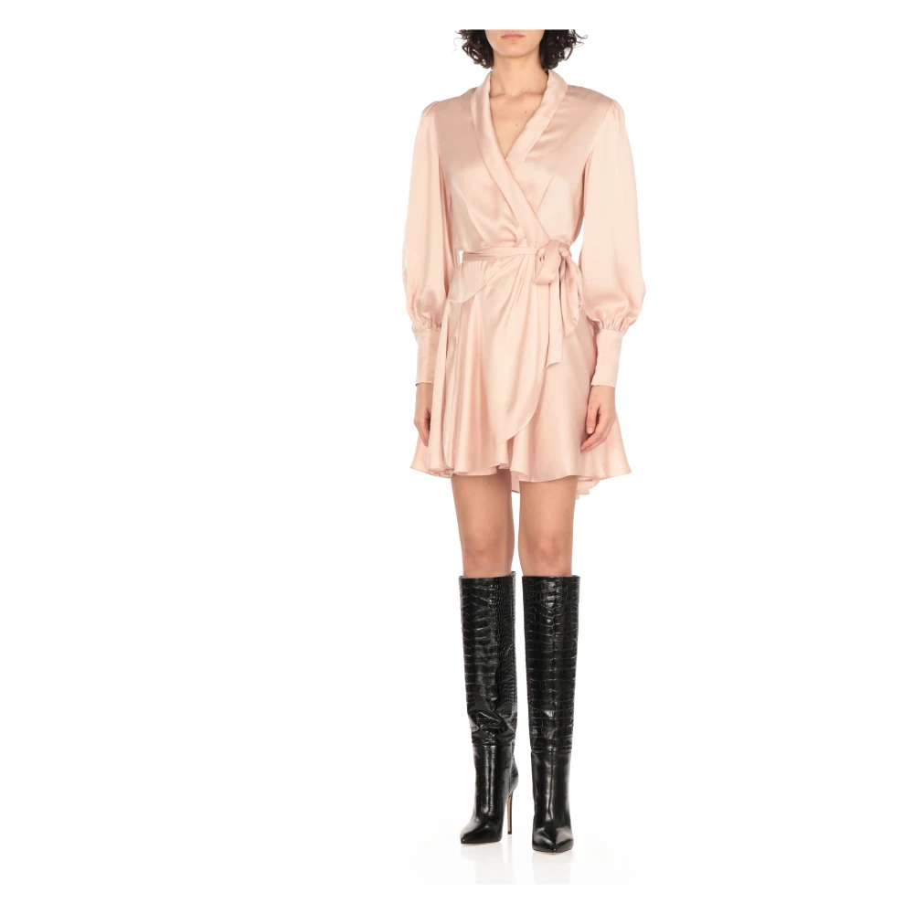 Zimmermann Roze Zijden V-hals Jurk Wijd Uitlopende Zoom Pink Dames