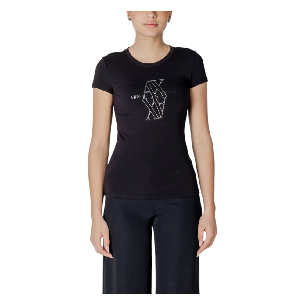 Armani Exchange Women's Black Printed Round Neck T-Shirt