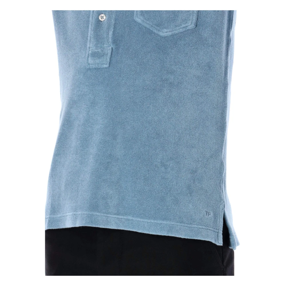 Tom Ford Luxe Toweling Polo Shirt Blue Heren