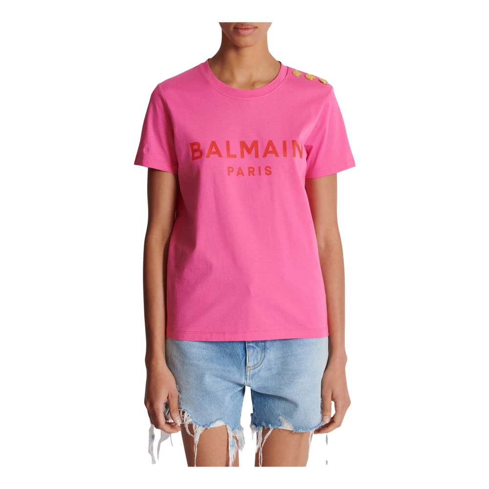 Balmain T-shirt met Parijs print Pink Dames