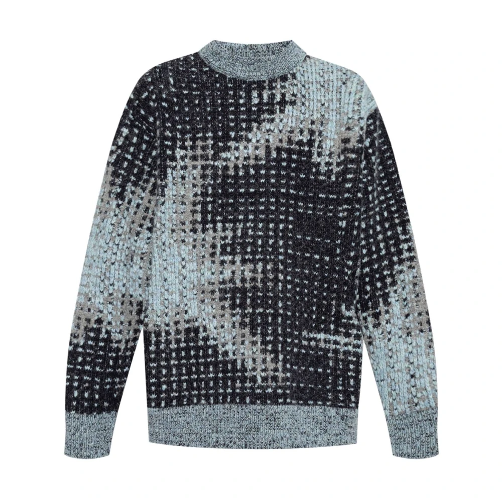 Dries Van Noten Gepixelde Grafische Trui met Zijrits Multicolor Heren