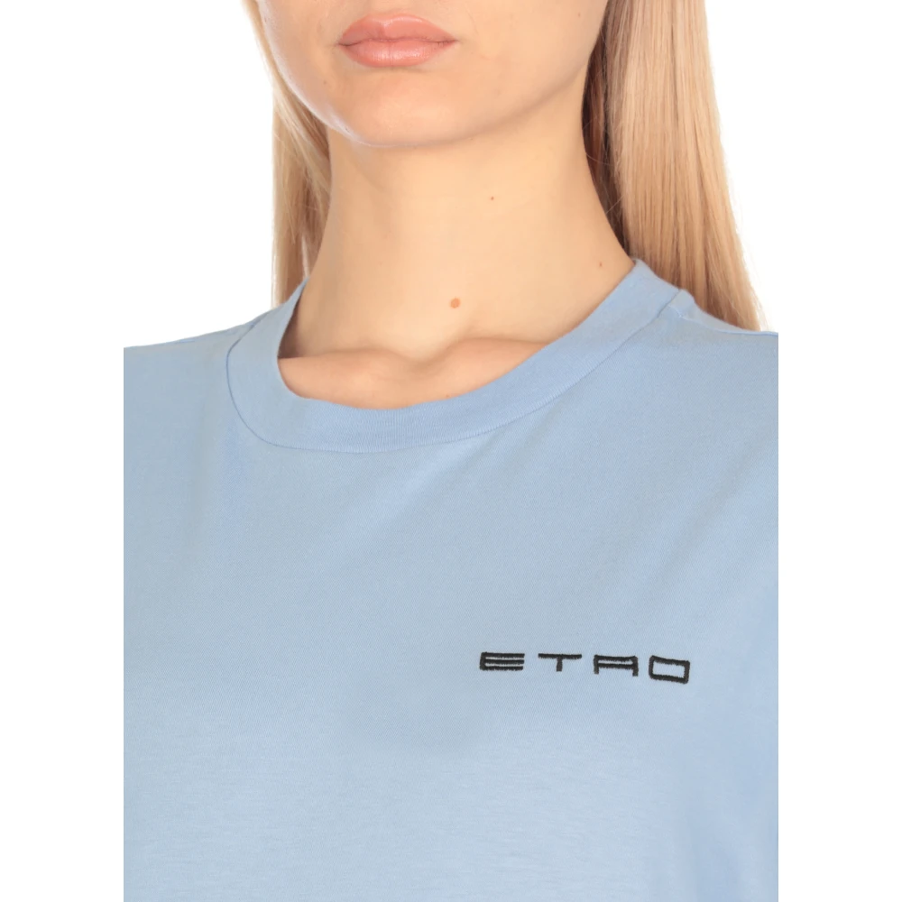 ETRO Lichtblauw Katoenen T-shirt met Logo Blue Dames