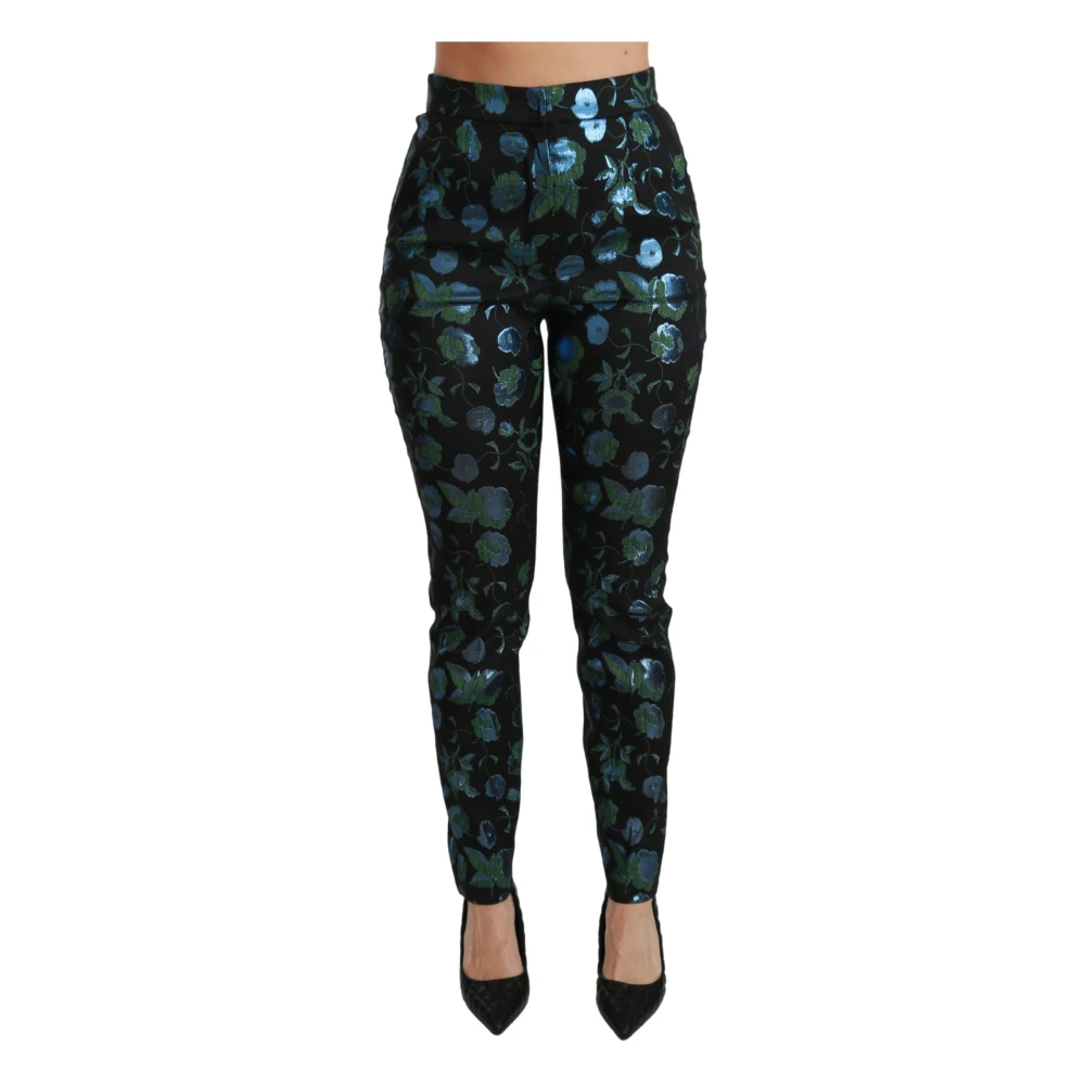 Dolce & Gabbana Women's Black Floral High Waist Skinny Trousers - Skinny Trousers - S - Trousers