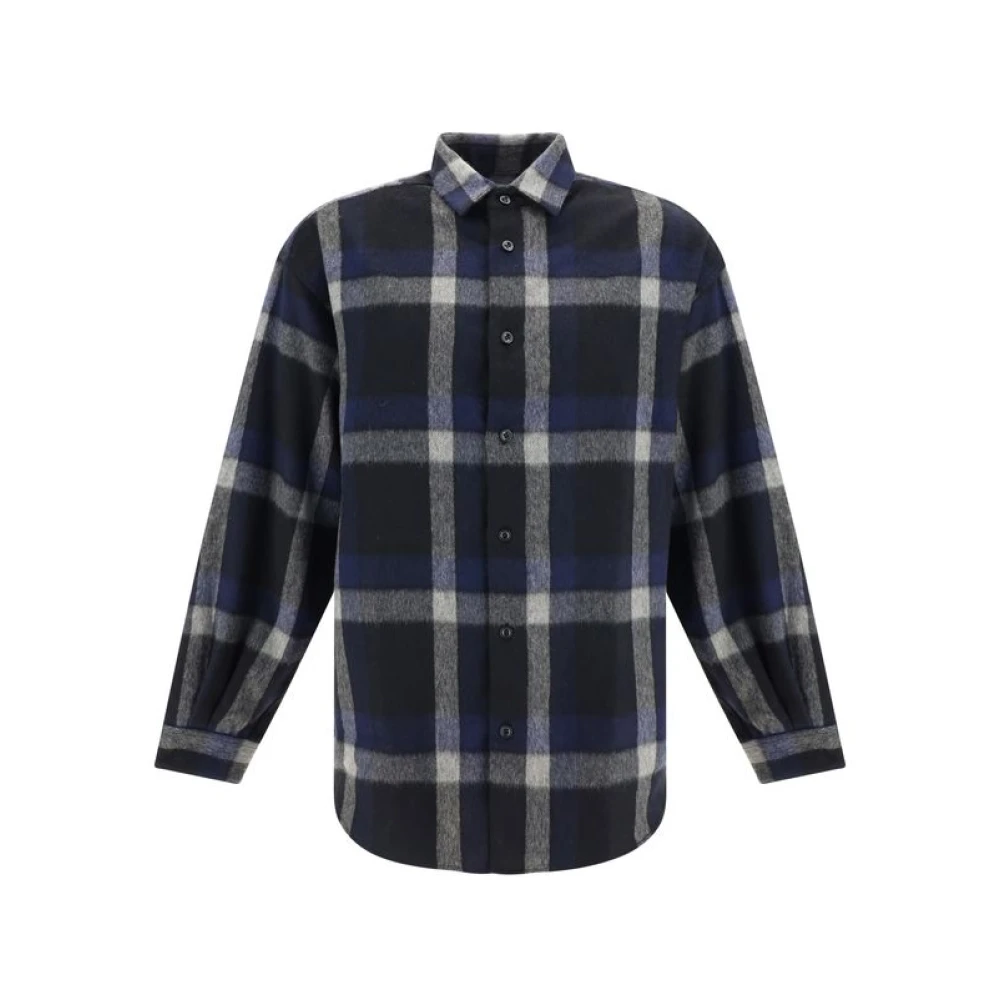 Emporio Armani Geruite wollen overhemd klassieke pasvorm Multicolor Heren