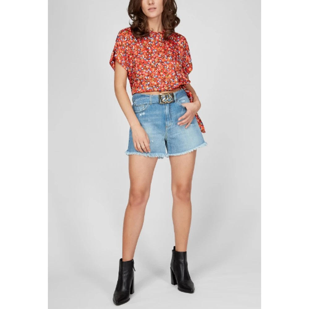 pinko Vintage Denim Shorts met Franjes Blue Dames